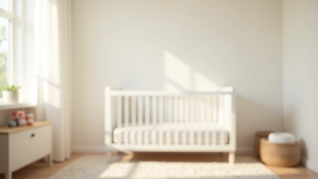 Gut organisiertes Babyzimmer mit Kinderbett, Kommode und Spielzeug