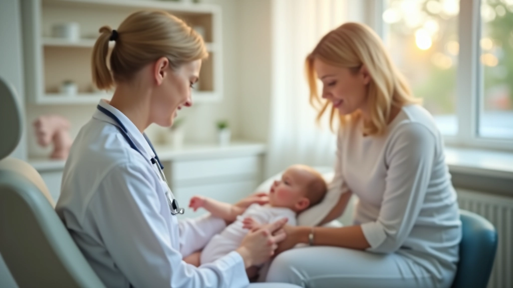 Mutter mit Baby beim Kinderarzt für regelmäßige Gesundheitsuntersuchungen